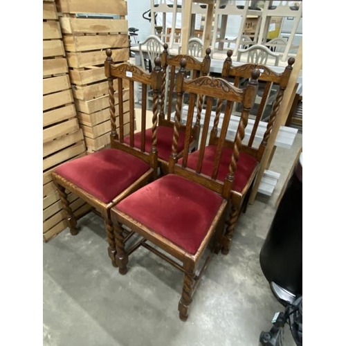 66 - 4 oak barley twist dining chairs 44W (as found)