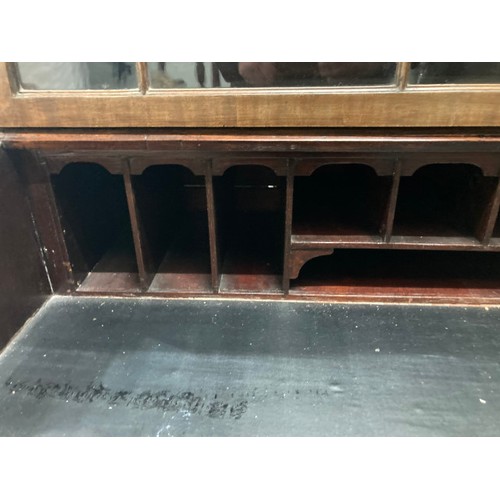 54 - Georgian mahogany bureau bookcase 215H 125W 60D (in 2 sections)