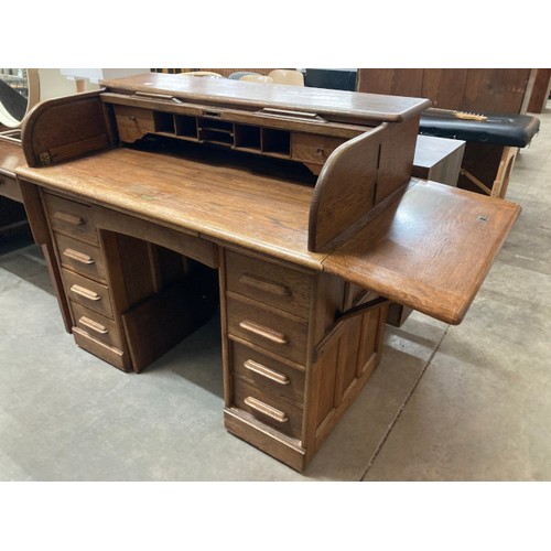 57 - Edwardian oak roll top desk 106H 126W 68D