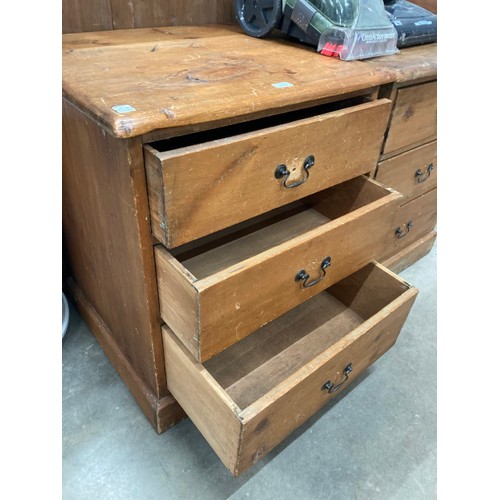 72 - Pair of Victorian pine three drawer chests 80H 65W 60D