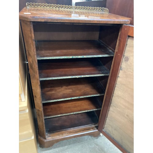 133 - Victorian walnut music cupboard with brass gallery 96H 54W 37D