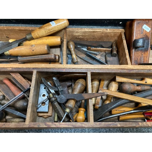 270 - Large wooden tool chest containing lots of wood working tools