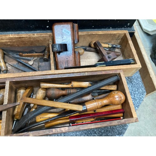 270 - Large wooden tool chest containing lots of wood working tools