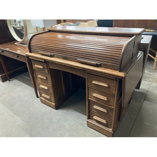 57 - Edwardian oak roll top desk 106H 126W 68D