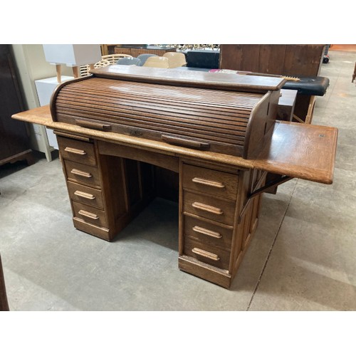 57 - Edwardian oak roll top desk 106H 126W 68D