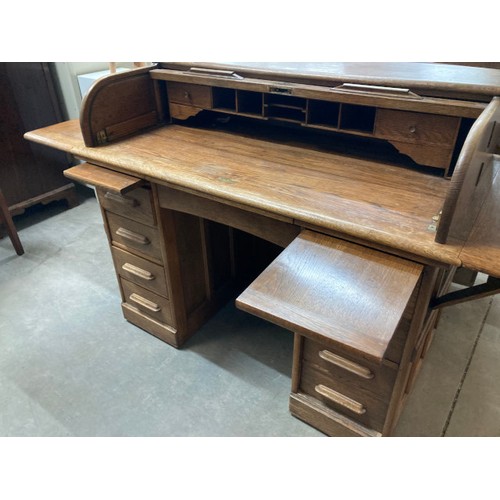 57 - Edwardian oak roll top desk 106H 126W 68D