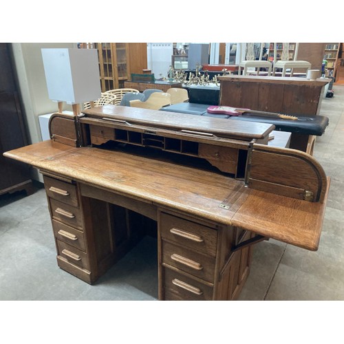 57 - Edwardian oak roll top desk 106H 126W 68D