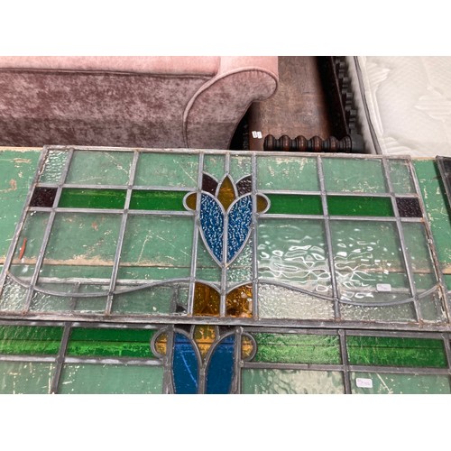 162 - 4 stained glass panels (as found) 2x 34 x 86cm, 38 x 81cm & 39 x 95cm