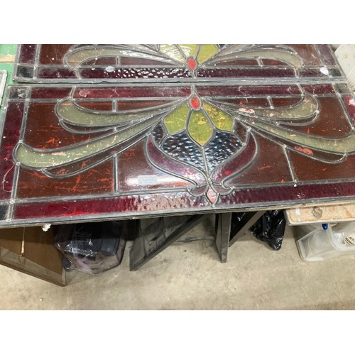 162 - 4 stained glass panels (as found) 2x 34 x 86cm, 38 x 81cm & 39 x 95cm