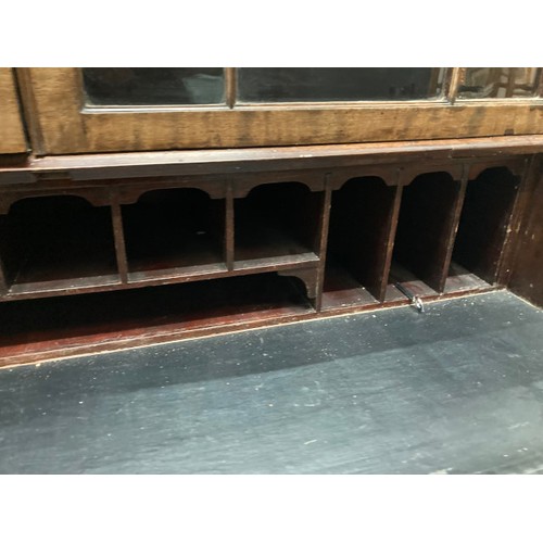 69 - Georgian mahogany bureau bookcase 225H 125W 62D (in 2 sections)