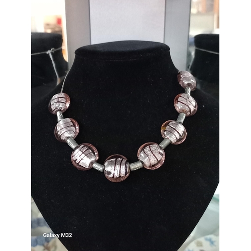 327 - 925 silver & art glass bead necklace, believed to be Murano, 41cm