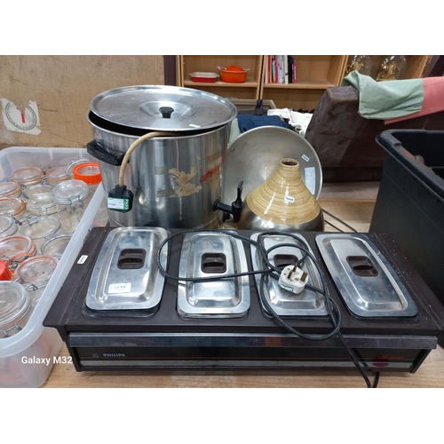 448 - Burco catering boiler, Phillips Hostess table top warmer, induction hob wok etc (all untested)