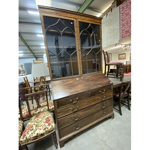 69 - Georgian mahogany bureau bookcase 225H 125W 62D (in 2 sections)