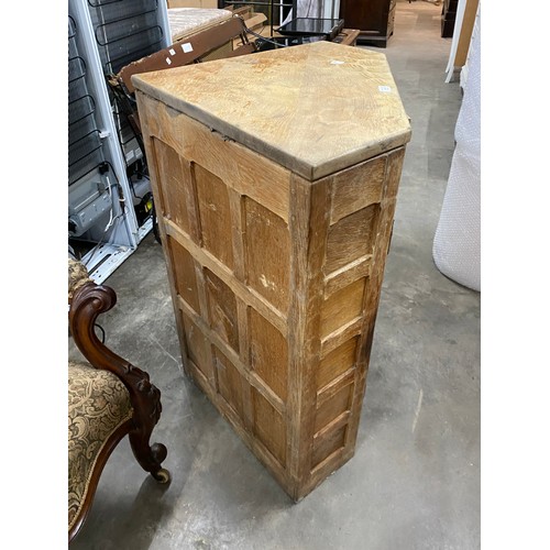 131 - Adzed oak two door corner cupboard (as found) 89H 81W 54D