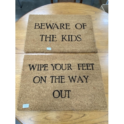 154 - 2 coir doormats 'Beware Of The Kids' & 'Wipe Your Feet On The Way Out' 61 x 41cm