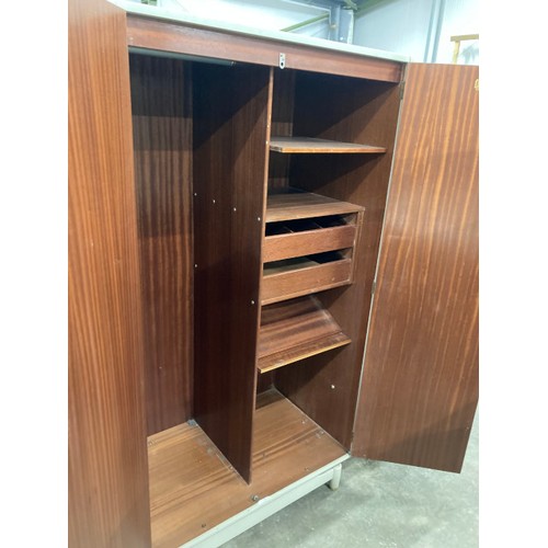 144 - Painted teak G Plan 3 piece bedroom suite (dressing table 74H 152W 58D - no mirror, double wardrobe ... 