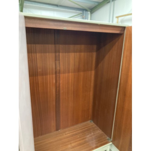 144 - Painted teak G Plan 3 piece bedroom suite (dressing table 74H 152W 58D - no mirror, double wardrobe ... 