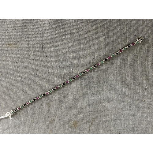 377 - Multi gem set & 925 silver tennis bracelet, 19cm