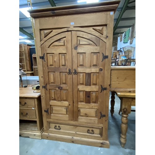 71 - Rustic Mexican pine two door/one drawer wardrobe 180H 105W 60D