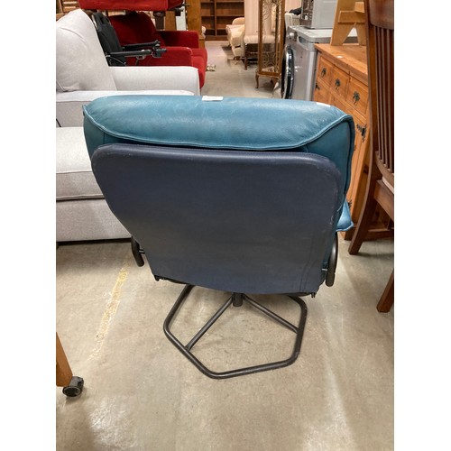 48 - Mid Century Danish blue leather & vinyl 'UNICO' swivel, reclining chair 98H 72W