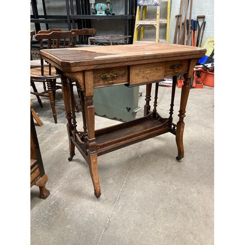 61 - Victorian mahogany fold over games table (top as seen) 75H 83W 45-83D