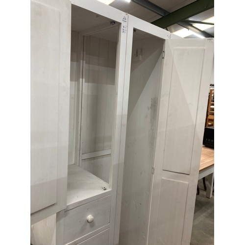 80 - Painted pine wardrobe (in three sections) with hanging rail and shelves to the interior 200H 40W 50D... 