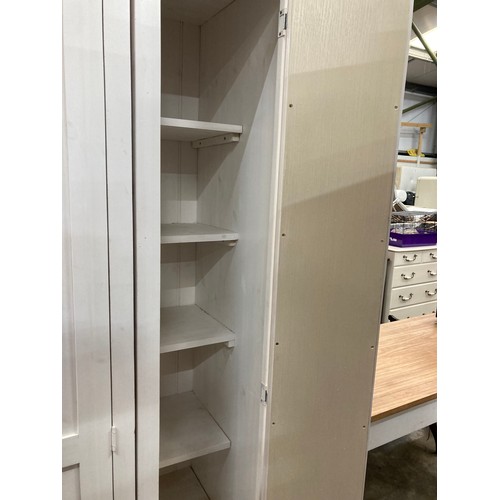 80 - Painted pine wardrobe (in three sections) with hanging rail and shelves to the interior 200H 40W 50D... 