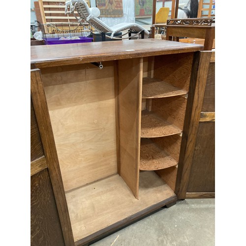 84 - Edwardian oak two door wardrobe with shelves and hanging rail to the interior 117H 84W 46D