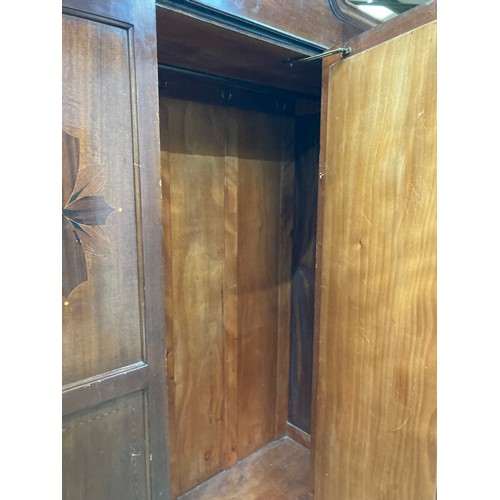 95 - Victorian mahogany inlaid wardrobe with hanging rail to the interior 220H 120W 47D