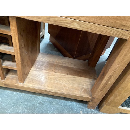 120 - Good quality oak sideboard with three drawers and wine rack 83H 181W 46D