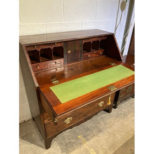 165 - George lll mahogany bureau with brass handles 110H 102W 52D (no key)