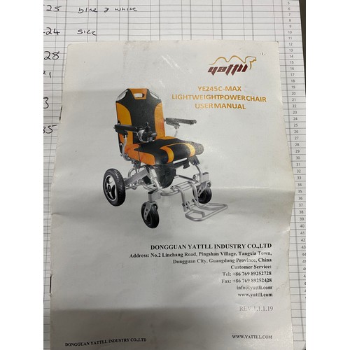 50 - Yattll YE245C-MAX LIGHT WEIGHT POWER CHAIR Mobility wheelchair with battery and charger in excellent... 