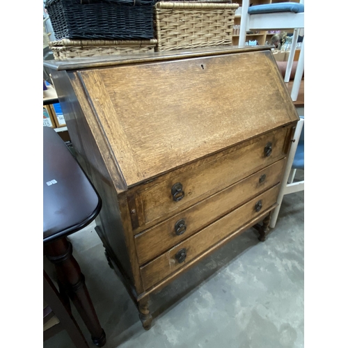 237 - Edwardian oak bureau 108H 92W 46D (lopers are stuck in position)