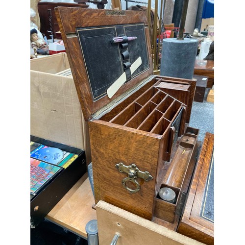 295 - Edwardian oak portable office/ writing box 41W 27H 22D