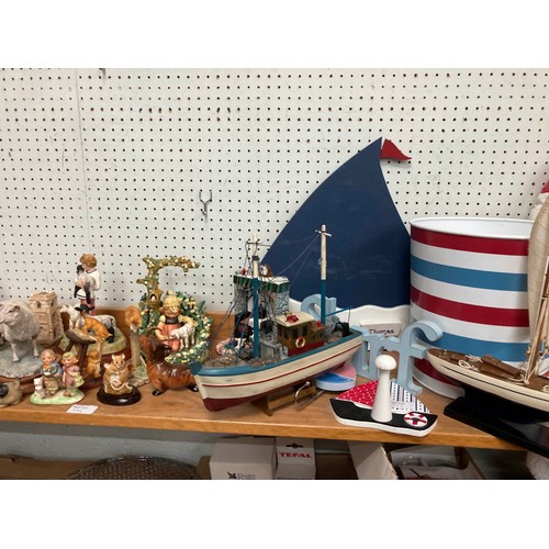 375 - 3 vintage travel cases, nautical themed collectables, 2 Union Jack tins, figurines inc, Willow Tree,... 