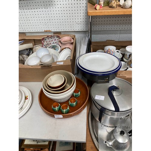 376 - Kitchen wares, planters, china cups, part tea sets inc. Paragon