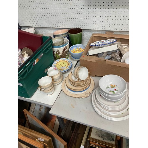 376 - Kitchen wares, planters, china cups, part tea sets inc. Paragon