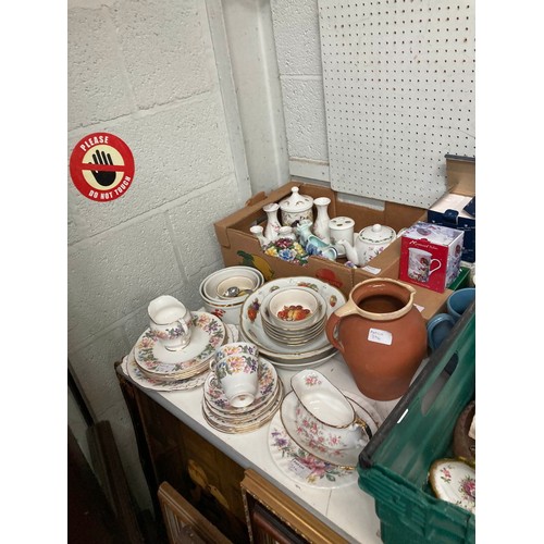 376 - Kitchen wares, planters, china cups, part tea sets inc. Paragon