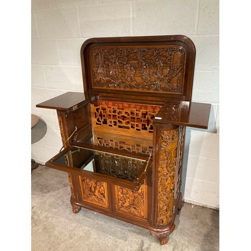 112 - Oriental Camphor wood cocktail cabinet/bar 105H 91W 46D