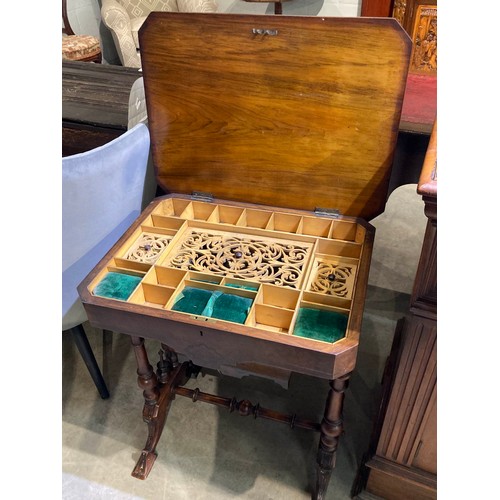 123 - Victorian walnut sewing table 69H 55W 42D