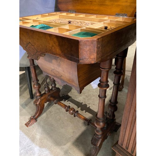 123 - Victorian walnut sewing table 69H 55W 42D