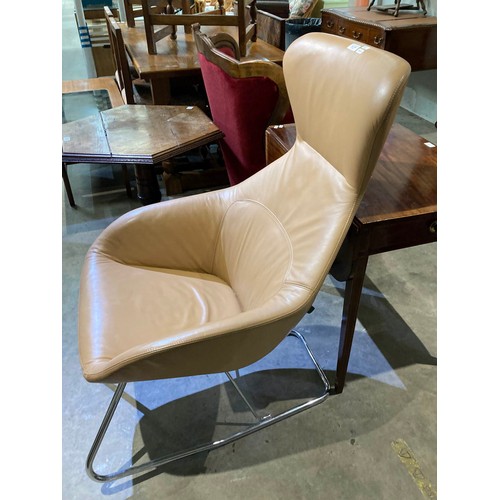 140 - Allermuir tan leather 'Famiglia' chair with chrome tilt frame 110H 66W