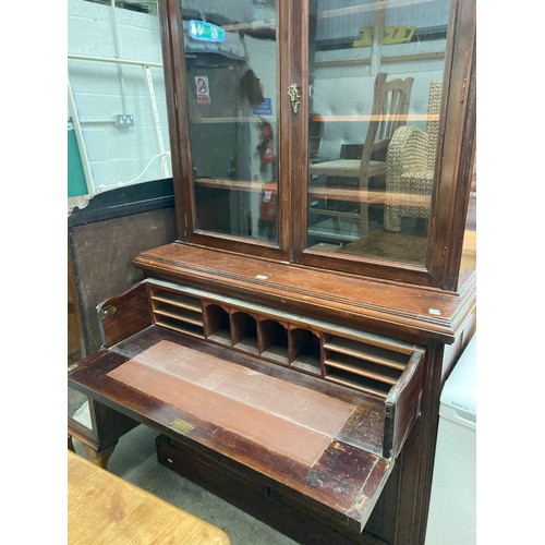 37 - Edwardian mahogany secretaire 203H 120W 47D (in 2 sections)