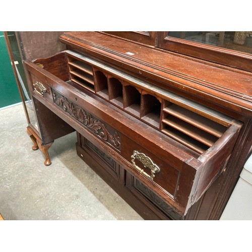 37 - Edwardian mahogany secretaire 203H 120W 47D (in 2 sections)