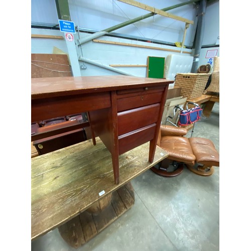 31 - Mid century teak knee hole desk 70H 106W 61D