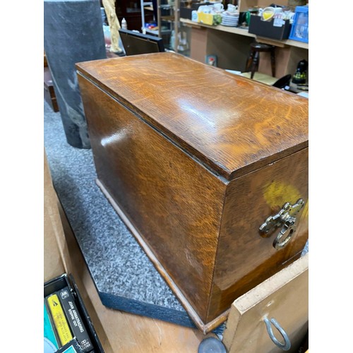 295 - Edwardian oak portable office/ writing box 41W 27H 22D