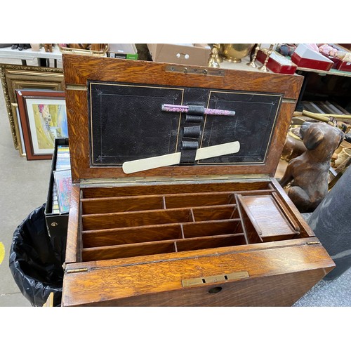 295 - Edwardian oak portable office/ writing box 41W 27H 22D