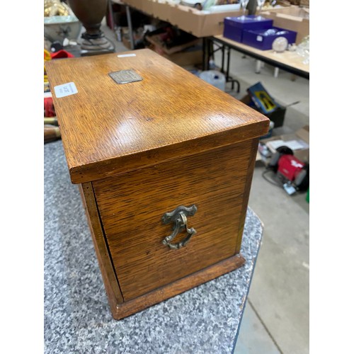 297 - Edwardian oak portable office/ writing box with silver mount inscribed 'Presented to Arthur T. Smith... 