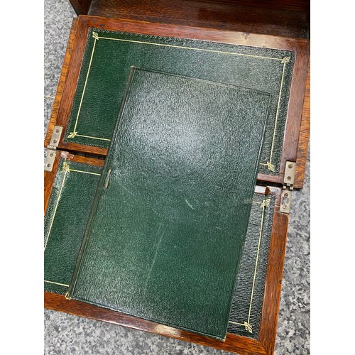 297 - Edwardian oak portable office/ writing box with silver mount inscribed 'Presented to Arthur T. Smith... 