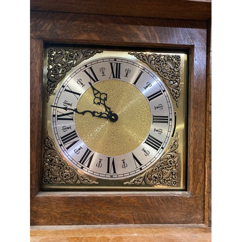 239 - English oak grandmother clock with square face (mechanism requires repair) 195H 35W 27D